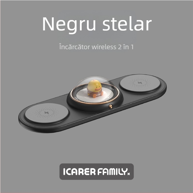 Încărcător Qi fără fir 5W, design desen animat, 2 în 1, PD, pentru telefoane și căști Apple și Huawei