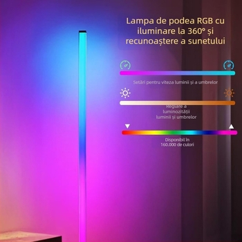Lampă de podea LED cu iluminare ambientală RGB, telecomandă, stil Nordic, corp acrilic, abajur PVC