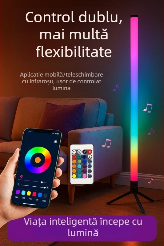 Lampă de podea LED cu iluminare ambientală RGB, telecomandă, stil Nordic, corp acrilic, abajur PVC