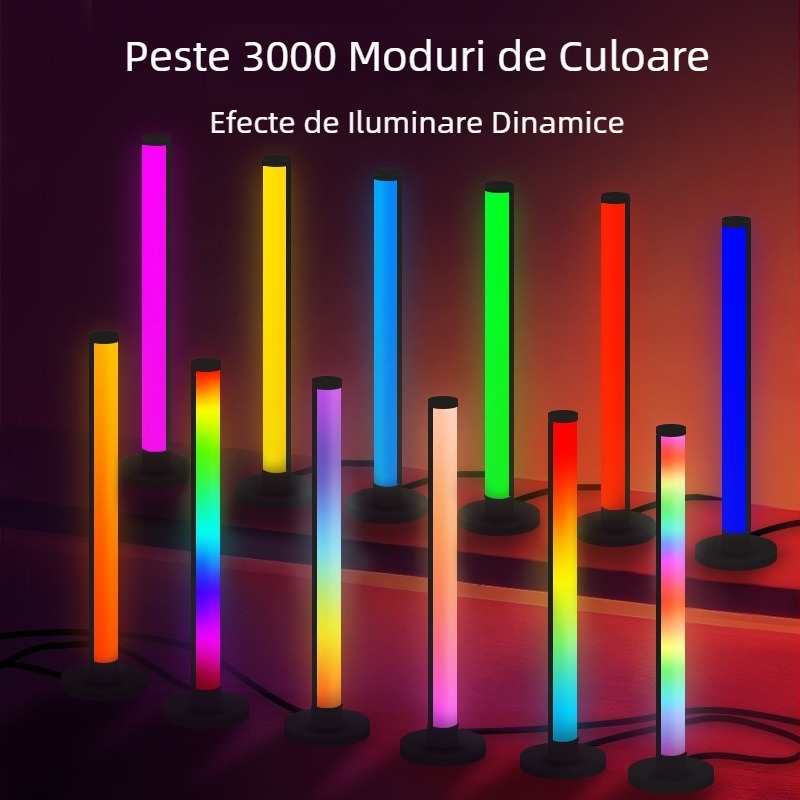 Lumina ambientală RGB de birou cu ritm audio — alimentare USB, control prin aplicație, telecomandă, înălțime reglabilă