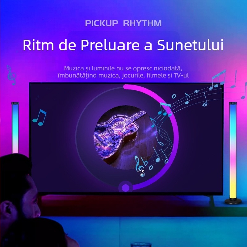Lumina ambientală RGB de birou cu ritm audio — alimentare USB, control prin aplicație, telecomandă, înălțime reglabilă