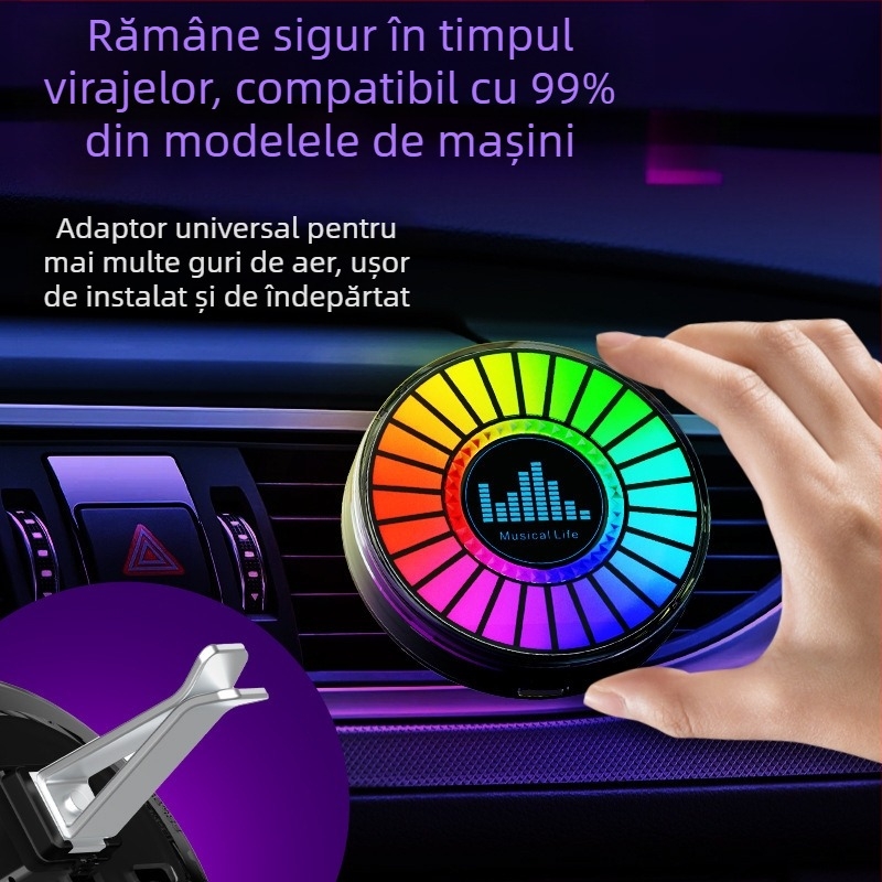 Lampă LED RGB pentru ventilația auto cu iluminare 3D, control vocal și aromaterapie