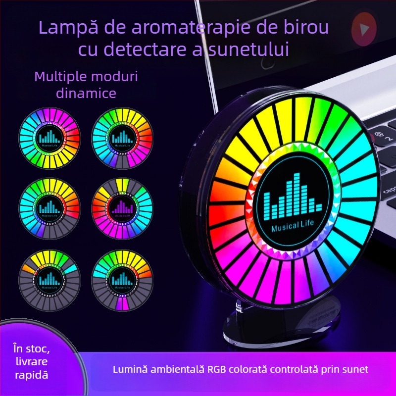 Lampă LED RGB pentru ventilația auto cu iluminare 3D, control vocal și aromaterapie