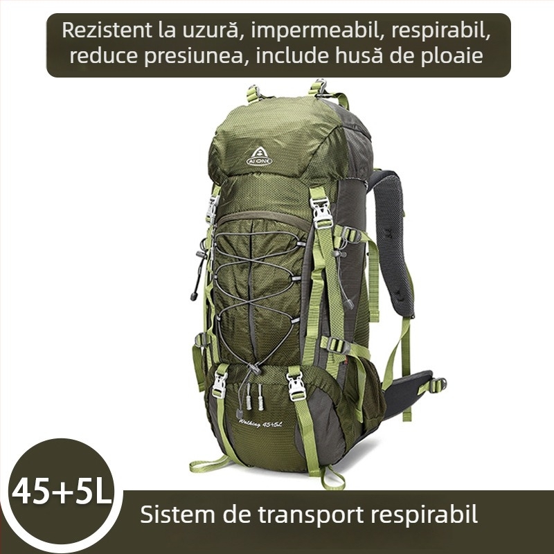 Ai King rucsac de drumeție 50 L, impermeabil, pentru activități în aer liber, unisex, din nylon, căptușeală poliester, model în dungi, curele cu pernă de aer