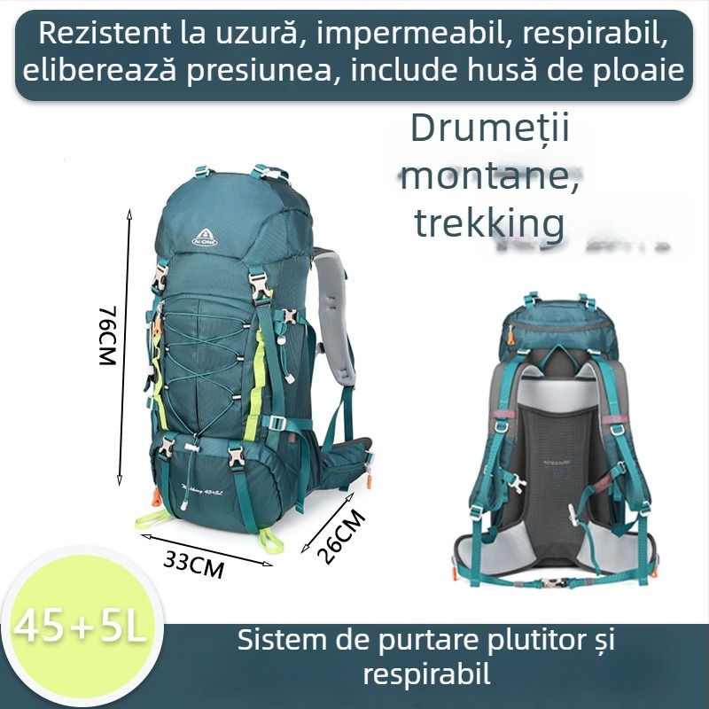 Ai King rucsac de drumeție 50 L, impermeabil, pentru activități în aer liber, unisex, din nylon, căptușeală poliester, model în dungi, curele cu pernă de aer