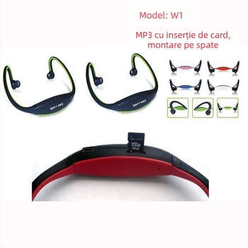 W1 MP3 player montat pe cap, suport TF card, USB 2.0, baterie de 90 mAh, redare 6-8 ore, pentru studenți