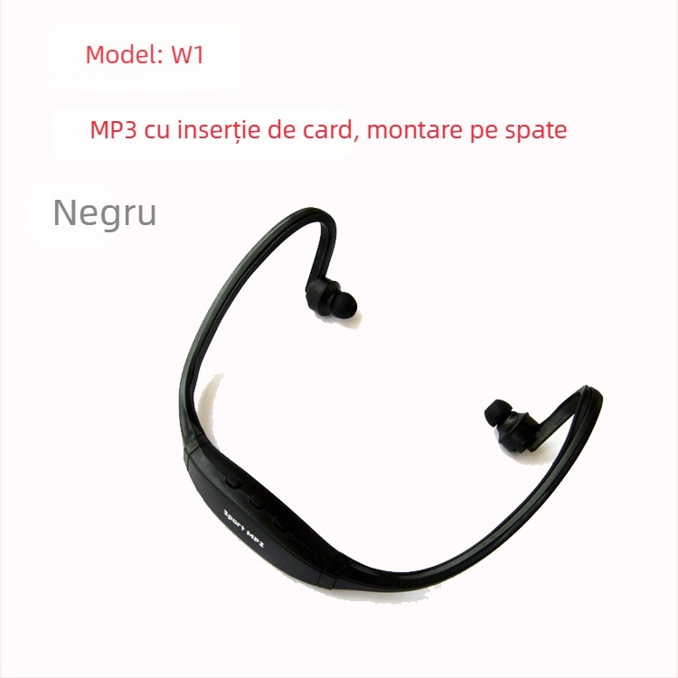 W1 MP3 player montat pe cap, suport TF card, USB 2.0, baterie de 90 mAh, redare 6-8 ore, pentru studenți