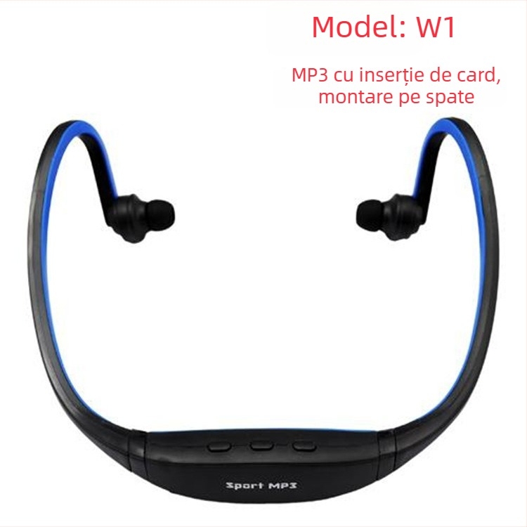 W1 MP3 player montat pe cap, suport TF card, USB 2.0, baterie de 90 mAh, redare 6-8 ore, pentru studenți