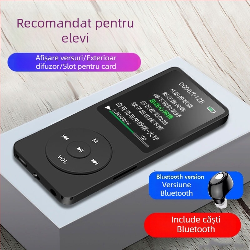 Player MP3/MP4 cu Bluetooth, înregistrare, suport pentru card TF și USB 2.0