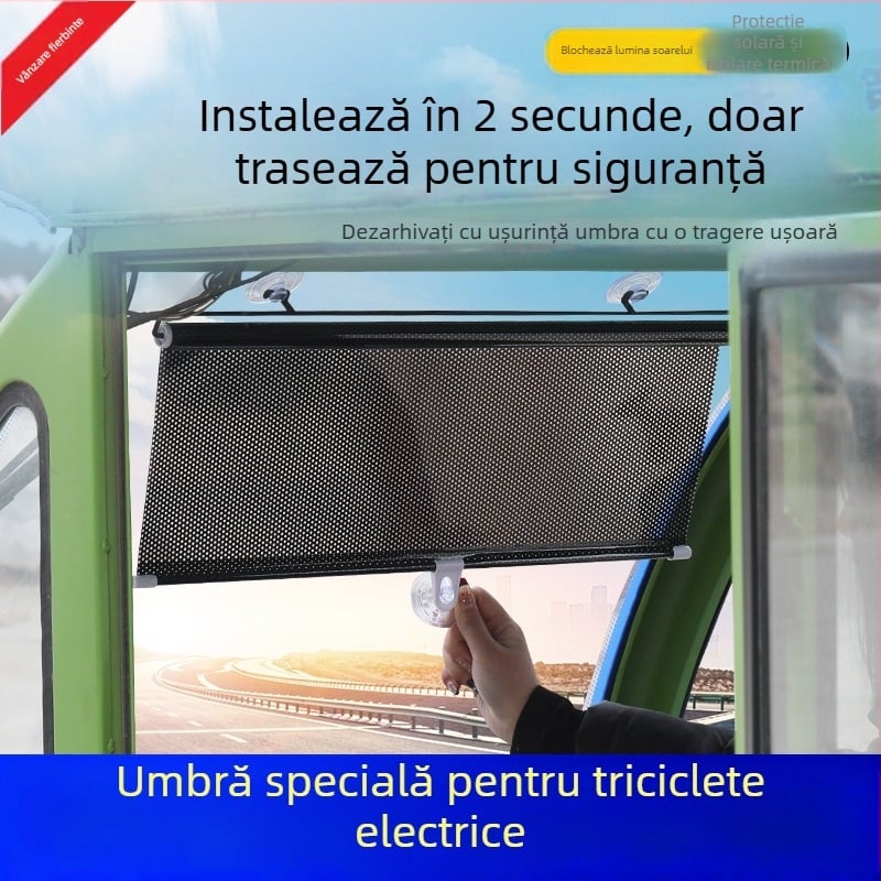 Umbră frontală pentru tricicletă - folie de aluminiu, montare suspendată, perdea obișnuită, compatibil cu alte modele, alte mărci