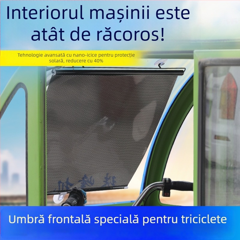 Umbră frontală pentru tricicletă - folie de aluminiu, montare suspendată, perdea obișnuită, compatibil cu alte modele, alte mărci