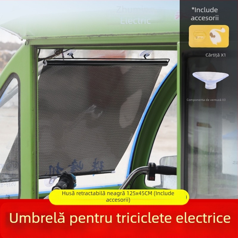 Umbră frontală pentru tricicletă - folie de aluminiu, montare suspendată, perdea obișnuită, compatibil cu alte modele, alte mărci