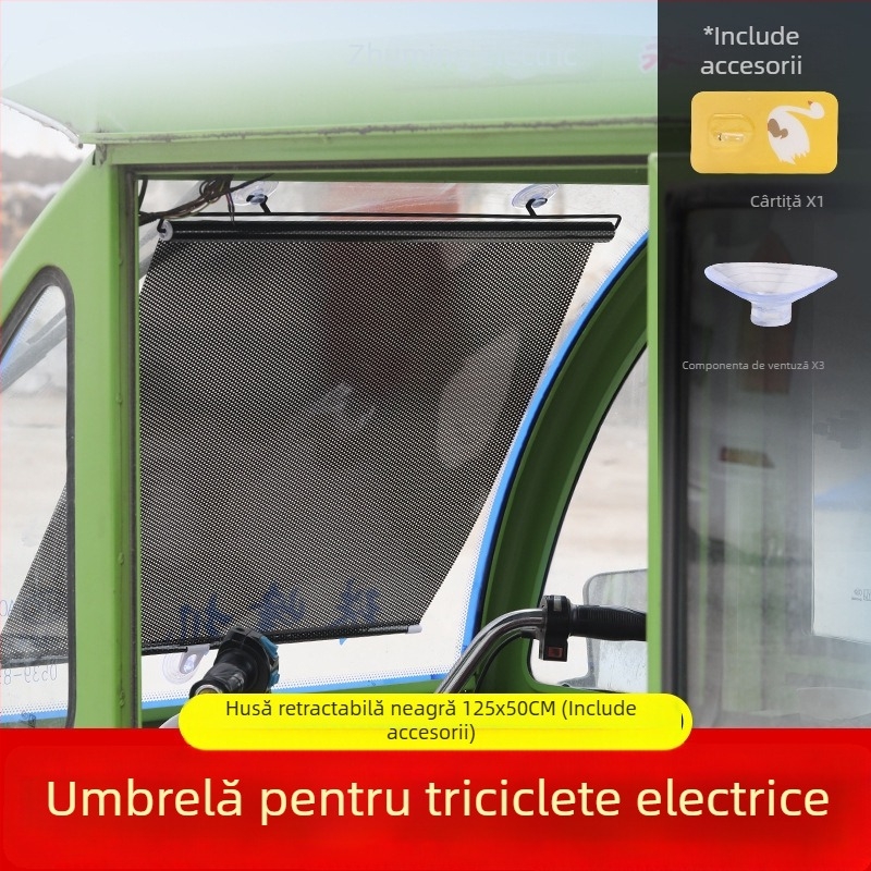 Umbră frontală pentru tricicletă - folie de aluminiu, montare suspendată, perdea obișnuită, compatibil cu alte modele, alte mărci