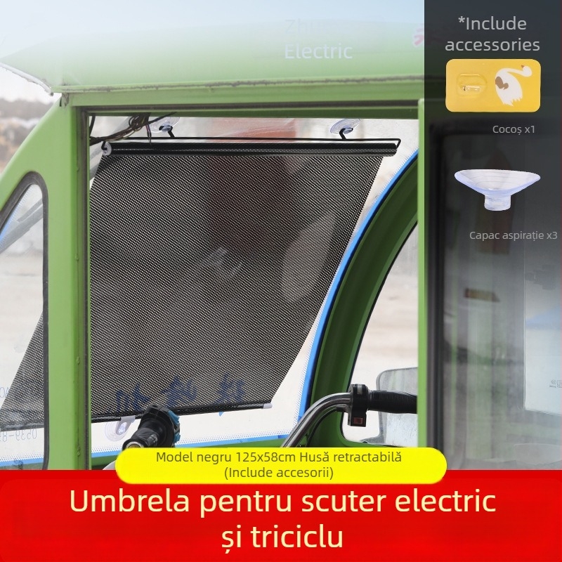 Umbră frontală pentru tricicletă - folie de aluminiu, montare suspendată, perdea obișnuită, compatibil cu alte modele, alte mărci