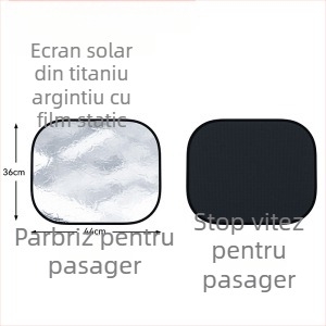 Protecție solară pentru geamul lateral auto – folie de aluminiu, montare prin adeziv static, potrivită pentru geamuri auto, stil simplu, unicolor