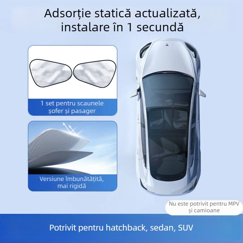 Protecție solară pentru geamul lateral auto – folie de aluminiu, montare prin adeziv static, potrivită pentru geamuri auto, stil simplu, unicolor