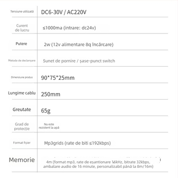 Promițător vocal multi-canal pentru controlul accesului, MP3 player cu difuzor, model YX9075, DC6-30V, consum 3W