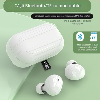 Căști Bluetooth in-ear cu MP3 player, model privat, BT 5.0, rază de 10 m, autonomie 4–8 ore