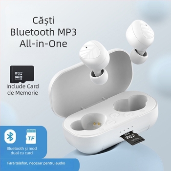Căști Bluetooth in-ear cu MP3 player, model privat, BT 5.0, rază de 10 m, autonomie 4–8 ore
