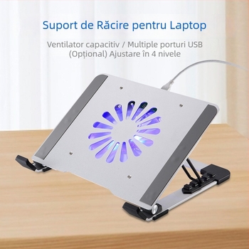 iDock suport de răcire pentru laptop N65 cu ventilator silențios, corp din fier + aluminiu + ABS, 1 ventilator, porturi USB opționale