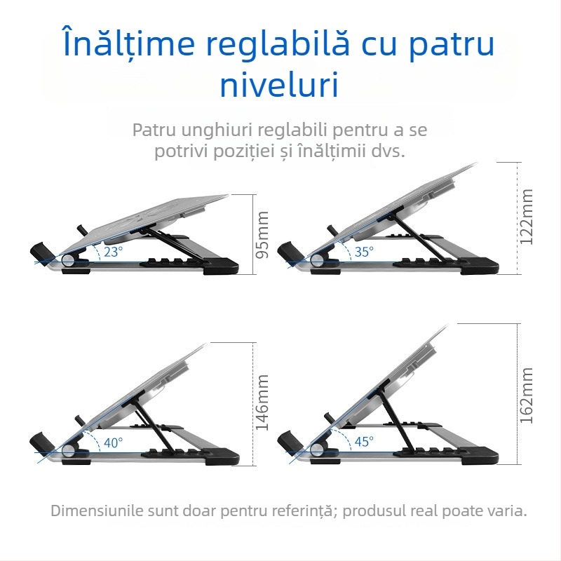 iDock suport de răcire pentru laptop N65 cu ventilator silențios, corp din fier + aluminiu + ABS, 1 ventilator, porturi USB opționale