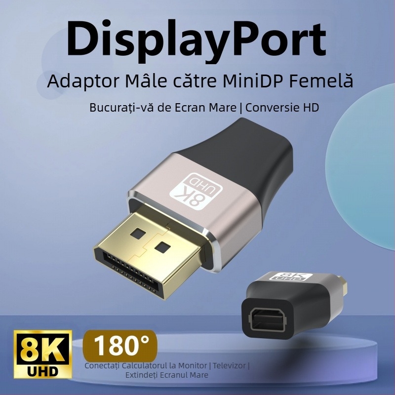 Adaptor DP la Mini DP, pentru monitor și placă video, interfață DP, conector unic