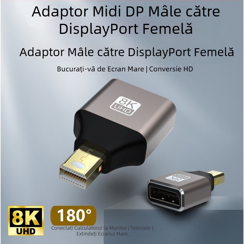 Adaptor DP la Mini DP, pentru monitor și placă video, interfață DP, conector unic