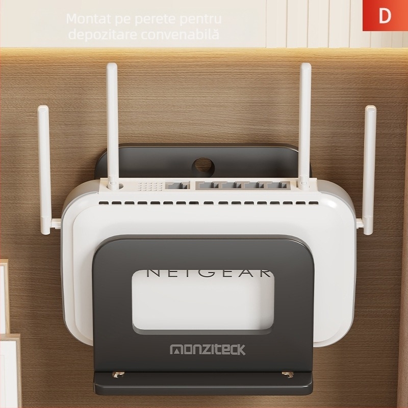 Raft de perete pentru TV și WiFi – montat pe perete, 1 nivel, din oțel carbon, stil modern minimalist, model 2113192187132642176