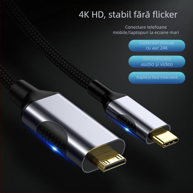 Cablu adaptor Type-C la Mini HDMI, interfață HDMI, cip LT8711GX, viteză de transfer 10 Gbps, lungime 1–3 m, conductor din cupru placat cu staniu