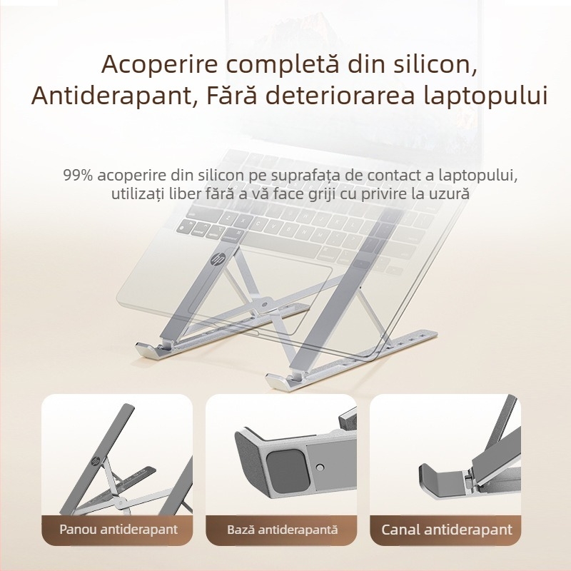 HP ZJ20 suport pentru laptop din aliaj de aluminiu, suport de răcire reglabil pe înălime pentru laptopuri de gaming, pliabil și portabil, construcție metalică și stabilă