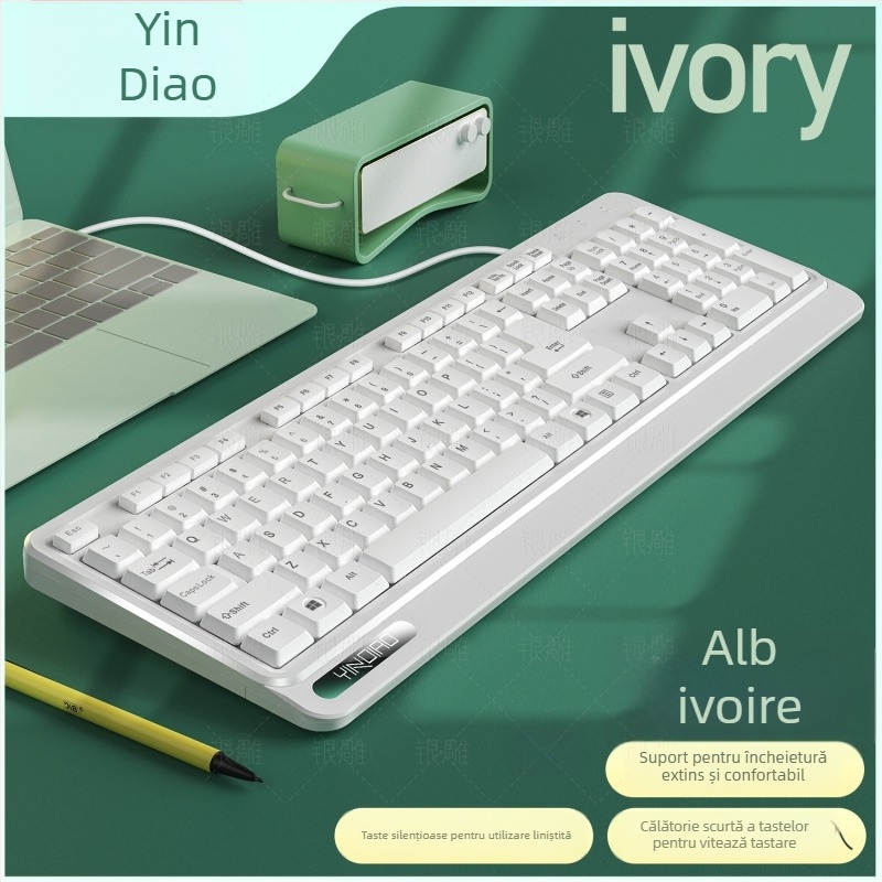 Set tastatură și mouse cablat, 104 taste, cu suport pentru palmă, model V1
