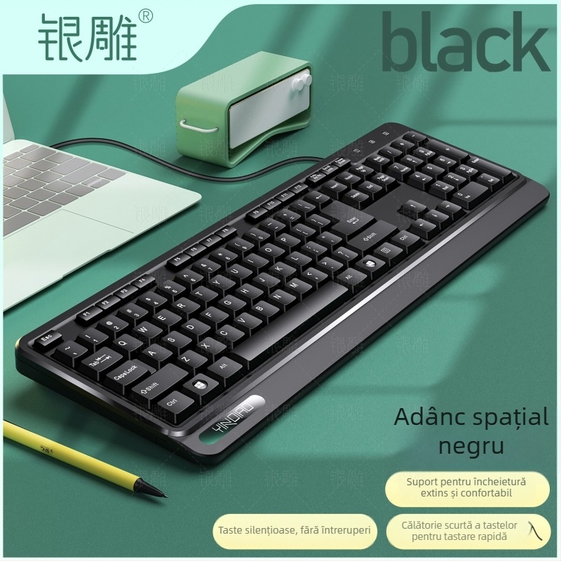 Set tastatură și mouse cablat, 104 taste, cu suport pentru palmă, model V1
