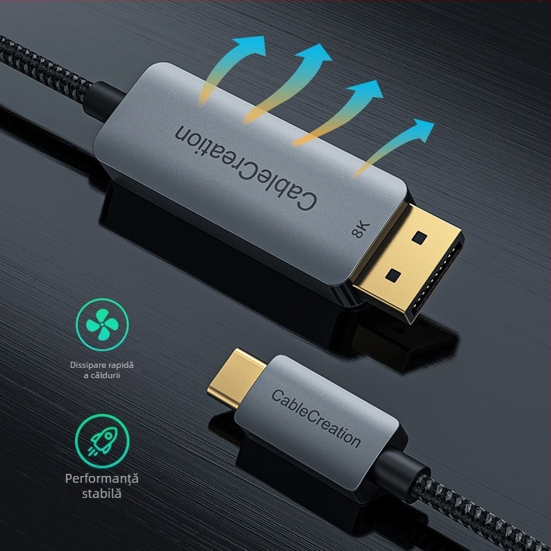 Dock de extensie Type-C la DP 1.4 pentru laptopuri, 8K60Hz • interfață DP • cip PS8468 • nucleu din cupru • carcasă aluminiu/ABS • model CD0736-G