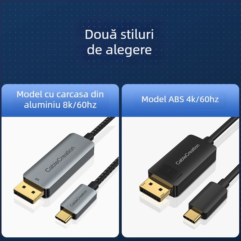 Dock de extensie Type-C la DP 1.4 pentru laptopuri, 8K60Hz • interfață DP • cip PS8468 • nucleu din cupru • carcasă aluminiu/ABS • model CD0736-G