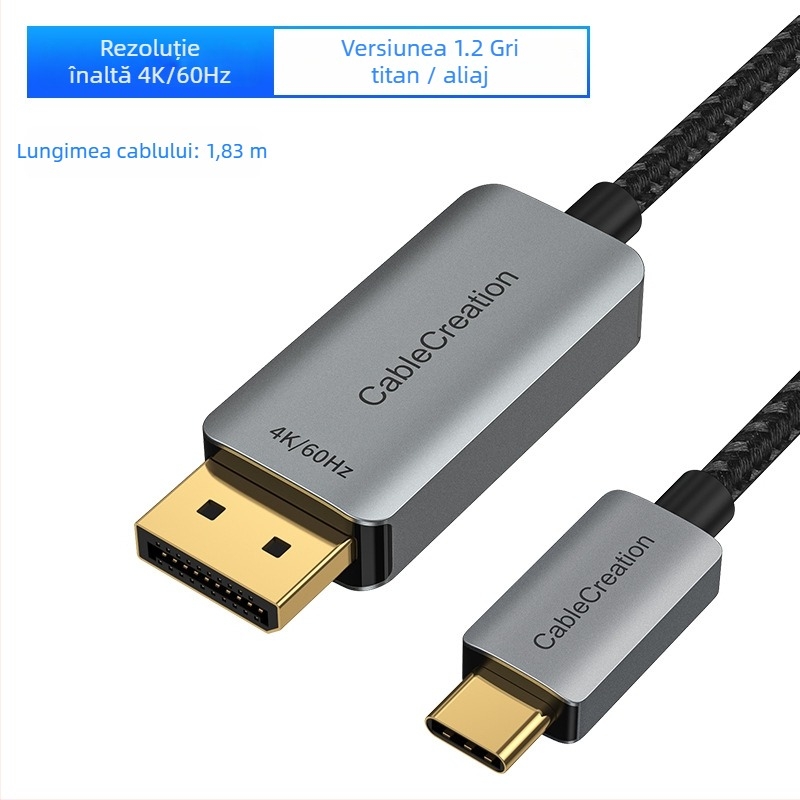 Dock de extensie Type-C la DP 1.4 pentru laptopuri, 8K60Hz • interfață DP • cip PS8468 • nucleu din cupru • carcasă aluminiu/ABS • model CD0736-G