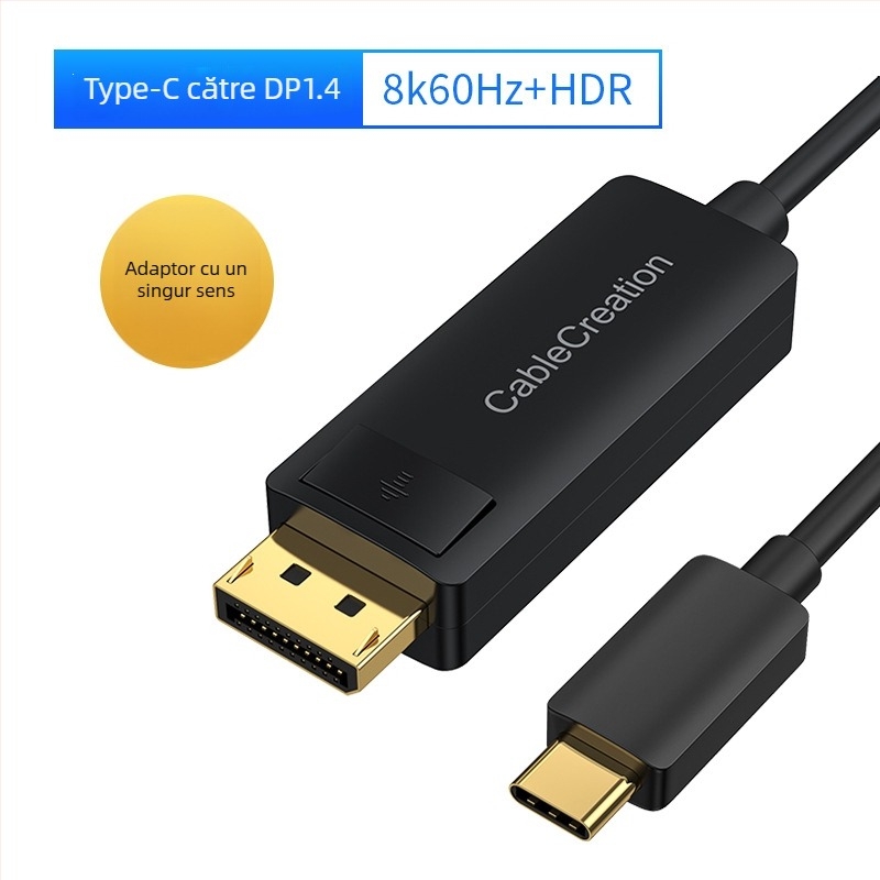 Dock de extensie Type-C la DP 1.4 pentru laptopuri, 8K60Hz • interfață DP • cip PS8468 • nucleu din cupru • carcasă aluminiu/ABS • model CD0736-G