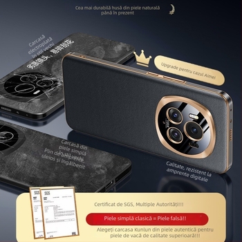 Carcasă pentru Honor Magic6 Pro – piele reală și construcție din metal, protecție pentru obiectiv, acoperire complete, rezistență la căderi.