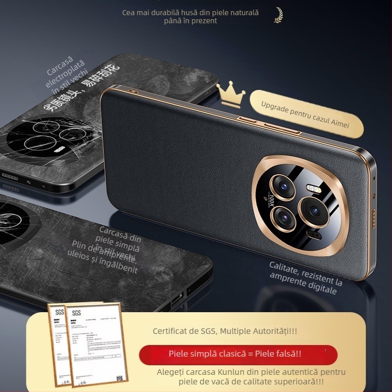 Carcasă pentru Honor Magic6 Pro – piele reală și construcție din metal, protecție pentru obiectiv, acoperire complete, rezistență la căderi.