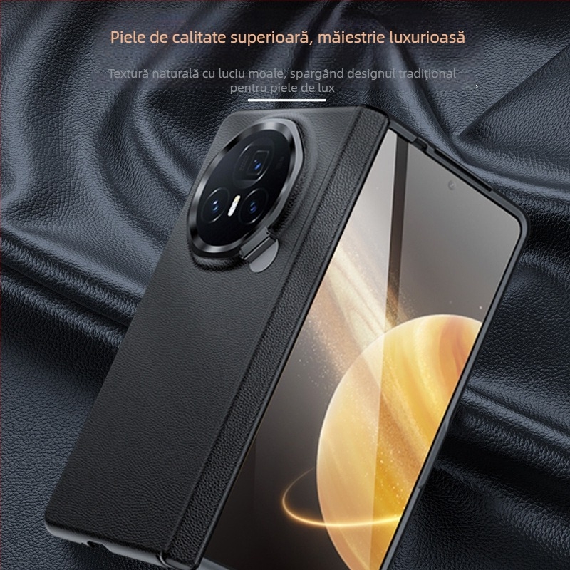 Carcasă protecție din piele pentru Honor MagicV3 cu ax central integrat și acoperire totală, suport pentru lentile cu balama – VS3; piele naturală; presare la cald; disipare căldură; anti-cadere