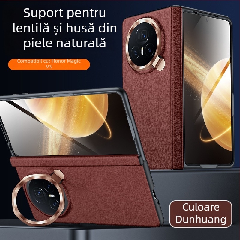 Carcasă protecție din piele pentru Honor MagicV3 cu ax central integrat și acoperire totală, suport pentru lentile cu balama – VS3; piele naturală; presare la cald; disipare căldură; anti-cadere