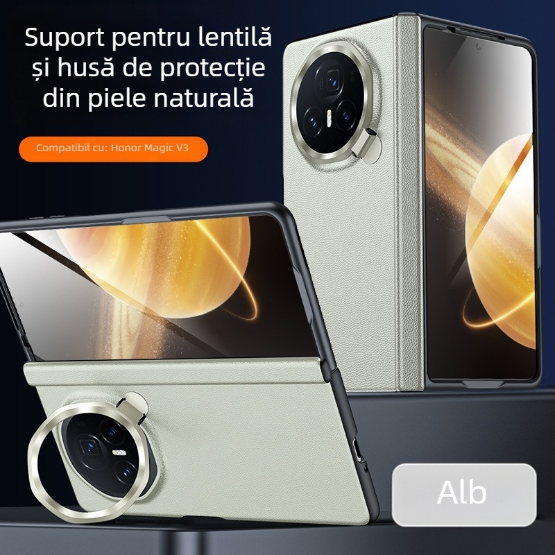 Carcasă protecție din piele pentru Honor MagicV3 cu ax central integrat și acoperire totală, suport pentru lentile cu balama – VS3; piele naturală; presare la cald; disipare căldură; anti-cadere