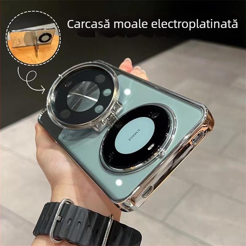 Carcasă Goox pentru Huawei Mate60 Pro, cu suport pentru obiectiv, TPU, placare electroplatină, anti-amprentă, protecție completă