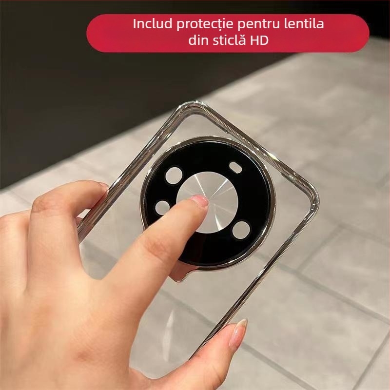 Carcasă Goox pentru Huawei Mate60 Pro, cu suport pentru obiectiv, TPU, placare electroplatină, anti-amprentă, protecție completă