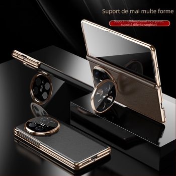 Carcasă Huawei Mate X6 din piele autentică, cu suport magnetic, protecție totală și bază încorporată, finisaj electroplating
