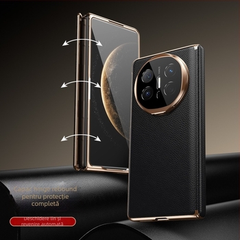 Carcasă Huawei Mate X6 din piele autentică, cu suport magnetic, protecție totală și bază încorporată, finisaj electroplating