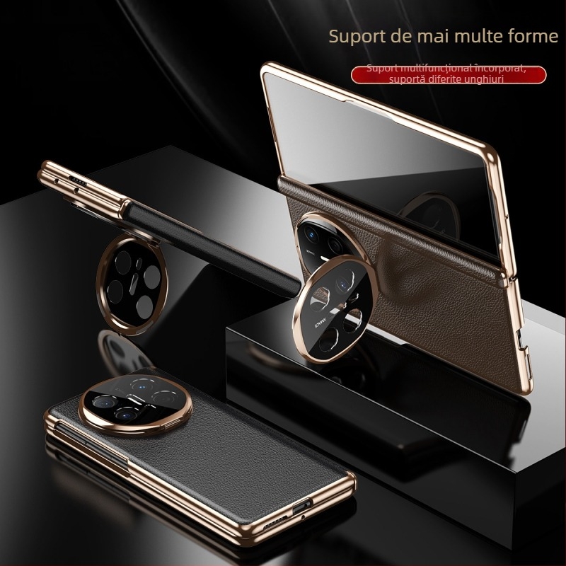 Carcasă Huawei Mate X6 din piele autentică, cu suport magnetic, protecție totală și bază încorporată, finisaj electroplating