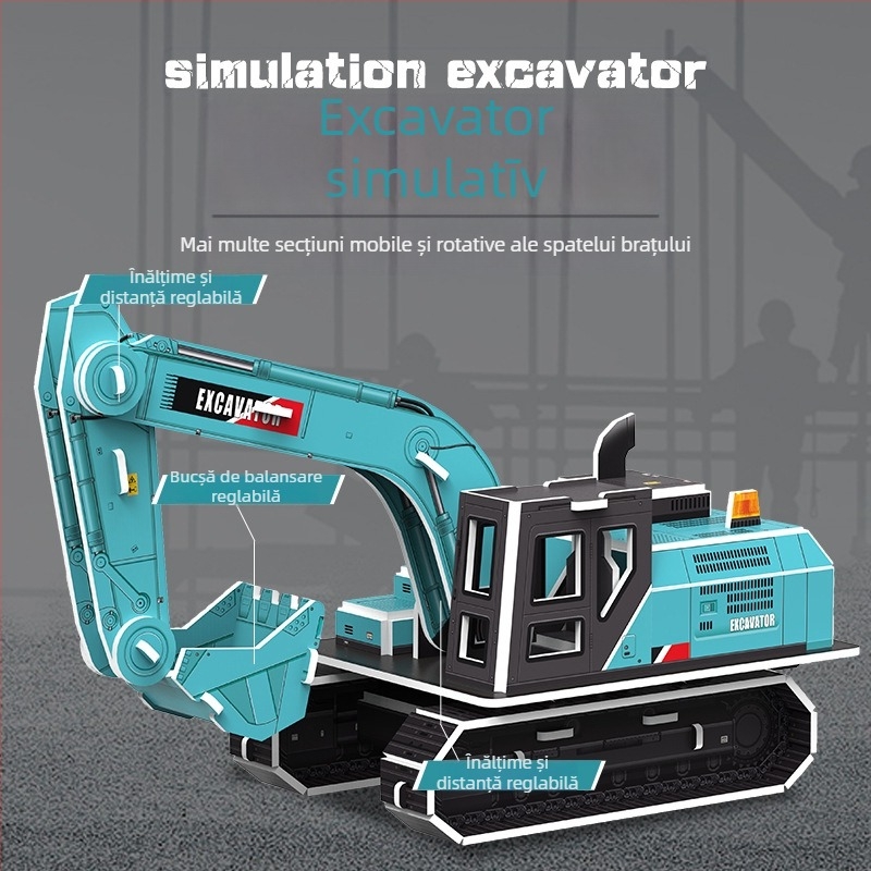 Puzzle 3D cu vehicul de construcții — din hârtie, pentru copii 4–6 ani, DIY și personalizabil, puzzle tridimensional de construcție