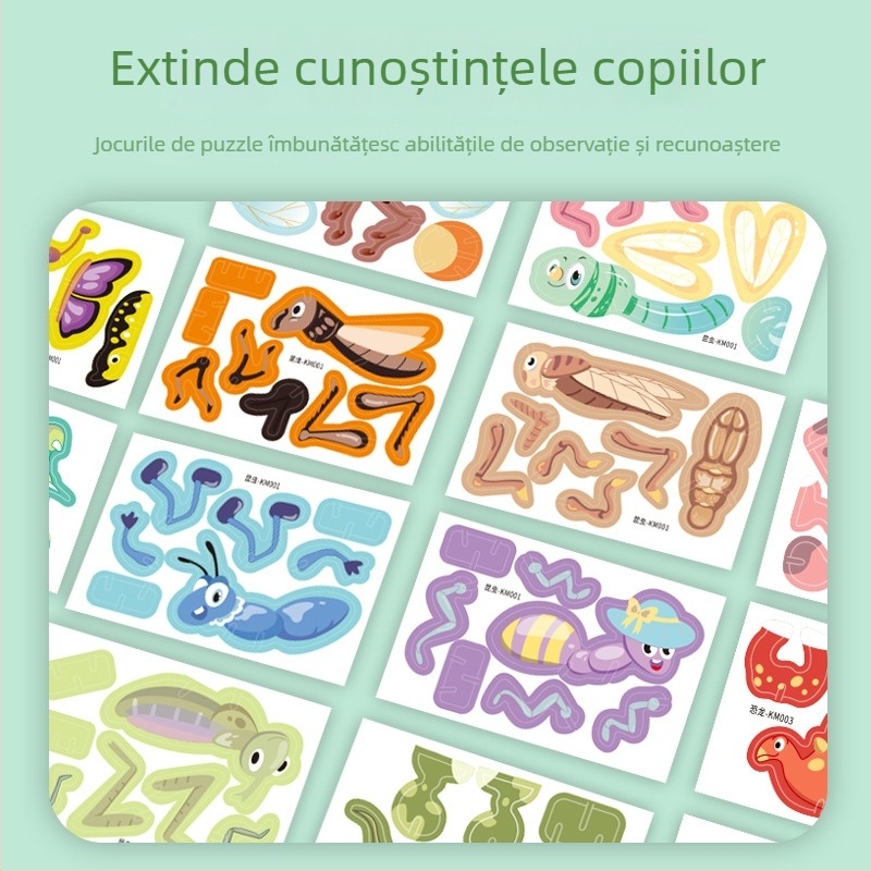 Puzzle 3D cu insecte pentru copii - jucărie educațională din hârtie, DIY, pentru 4-6 ani