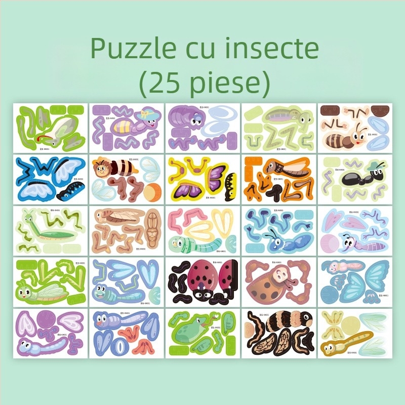 Puzzle 3D cu insecte pentru copii - jucărie educațională din hârtie, DIY, pentru 4-6 ani