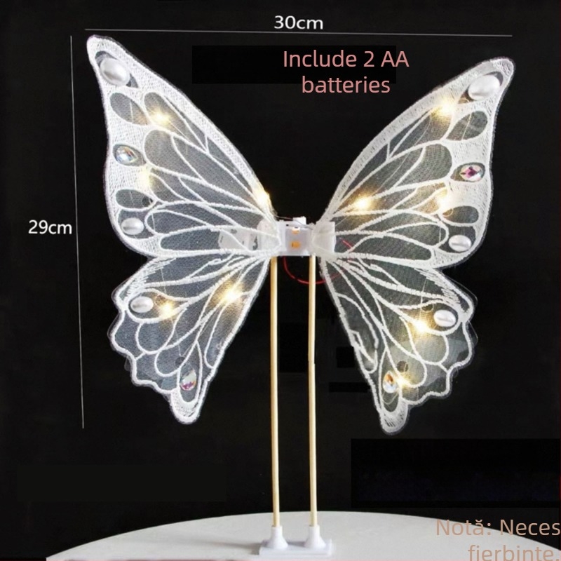Decor pentru tort: aripi de fluture luminoase care bat electric | plastic | model desen animat | Ambalare: Opp bag | Brand: County Confucian